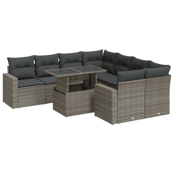 sofasæt til haven 9 dele med hynder polyrattan grå