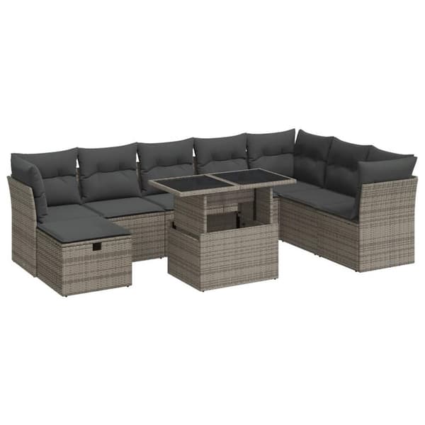 sofasæt til haven 9 dele med hynder polyrattan grå