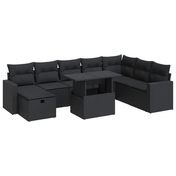 sofasæt til haven 9 dele med hynder polyrattan sort