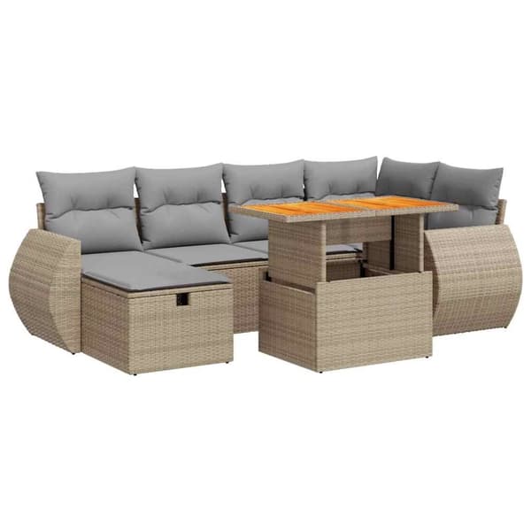 sofasæt til haven 8 dele med hynder polyrattan akacietræ beige