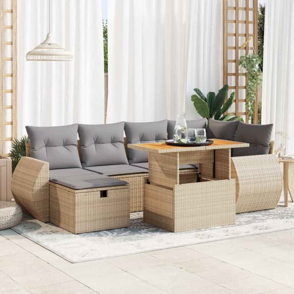 sofasæt til haven 8 dele med hynder polyrattan akacietræ beige