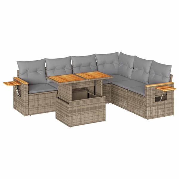 sofasæt til haven 6 dele med hynder polyrattan akacietræ beige