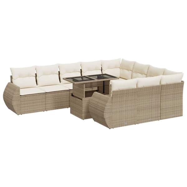 11 kpl. puutarhakalustesarja tyynyillä, beige, polyrottinki
