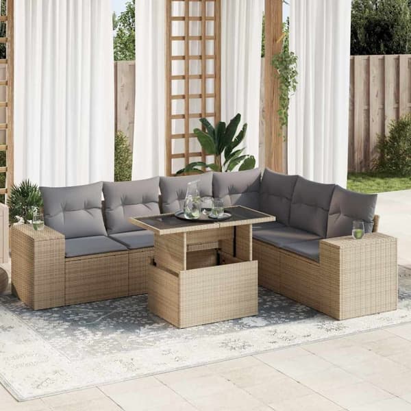 sofasæt til haven 7 dele med hynder polyrattan beige