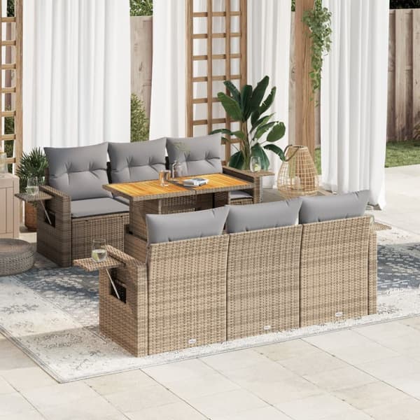 sofasæt til haven 7 dele med hynder polyrattan beige