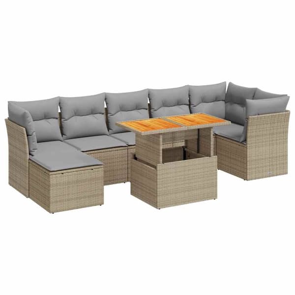 sofasæt til haven 8 dele med hynder polyrattan beige