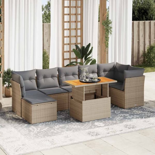 sofasæt til haven 8 dele med hynder polyrattan beige