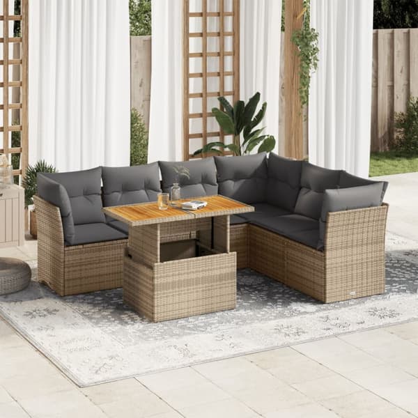 sofasæt til haven 7 dele med hynder polyrattan beige