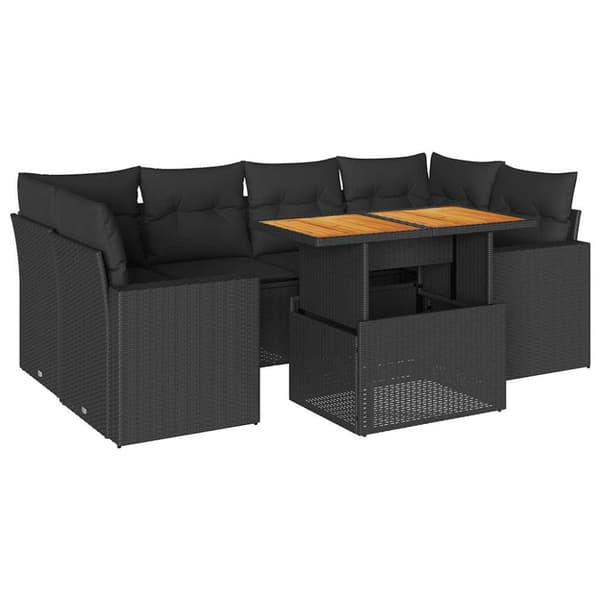 sofasæt til haven 7 dele med hynder polyrattan sort