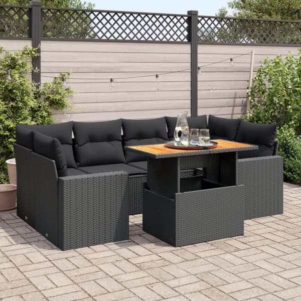 sofasæt til haven 7 dele med hynder polyrattan sort