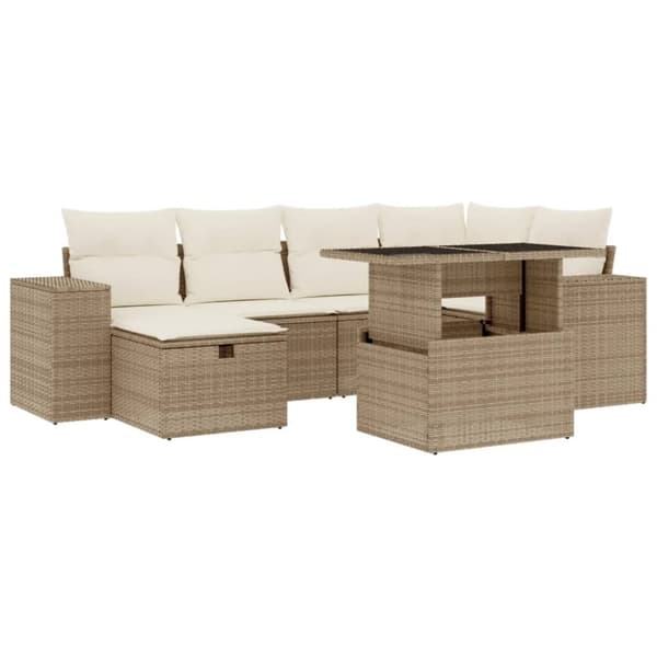 sofasæt til haven 7 dele med hynder polyrattan beige