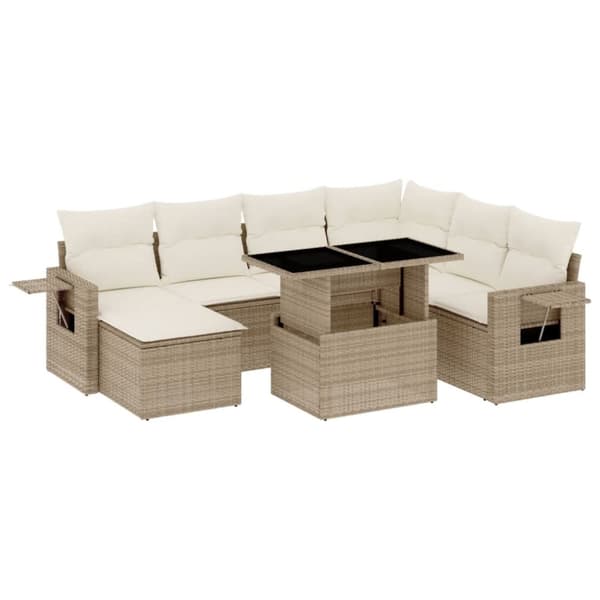 Matgrupp för trädgården med dynor 8 delar beige konstrotting
