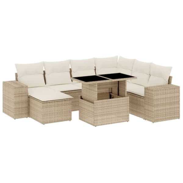 sofasæt til haven 8 dele med hynder polyrattan beige