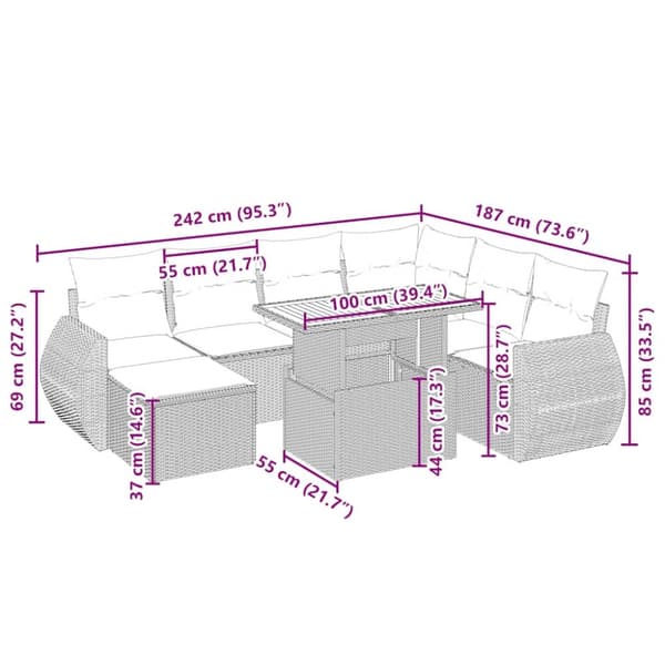 sofasæt til haven 8 dele med hynder polyrattan beige