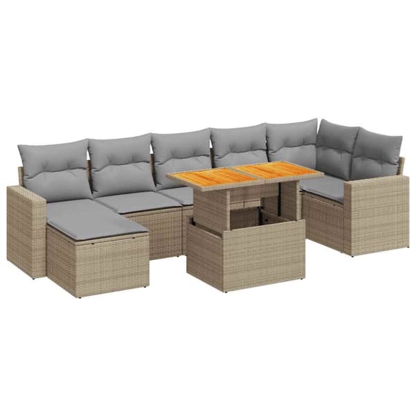 sofasæt til haven 8 dele med hynder polyrattan beige