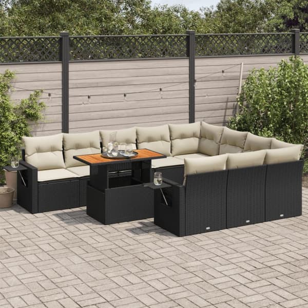 sofasæt til haven 11 dele med hynder polyrattan sort