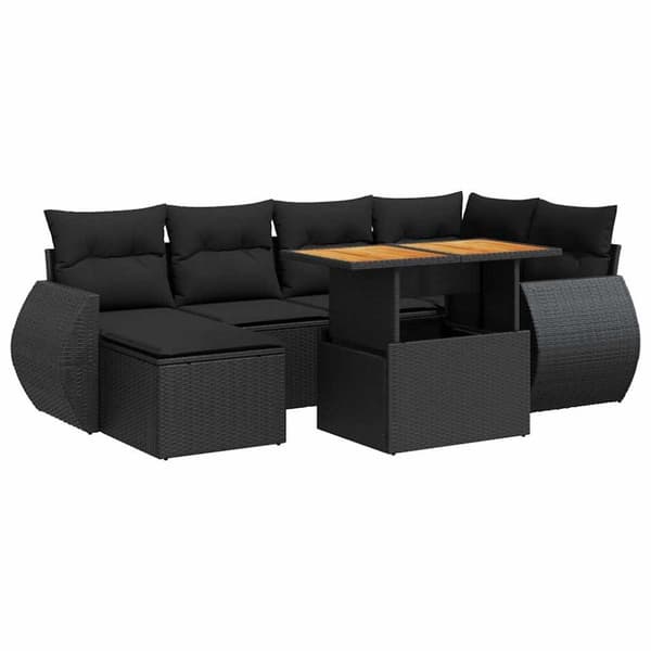 sofasæt til haven 7 dele med hynder polyrattan sort