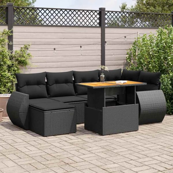sofasæt til haven 7 dele med hynder polyrattan sort