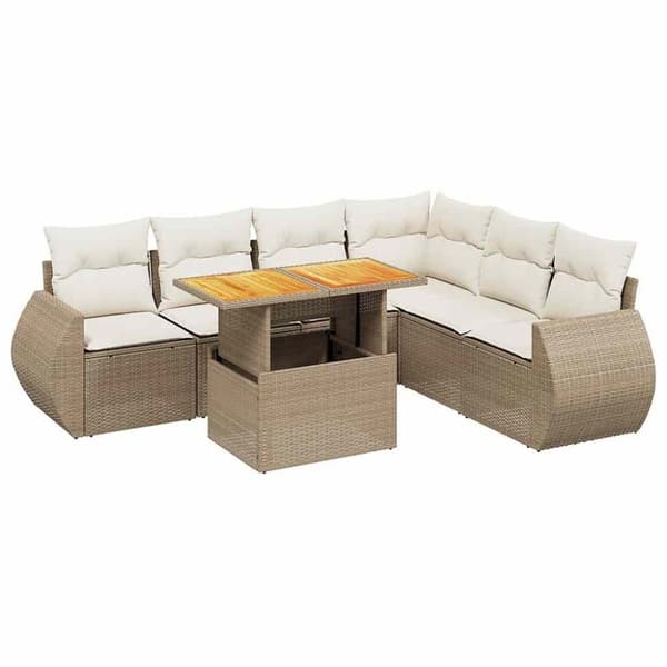 sofasæt til haven 7 dele med hynder polyrattan beige