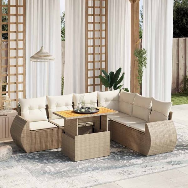 sofasæt til haven 7 dele med hynder polyrattan beige