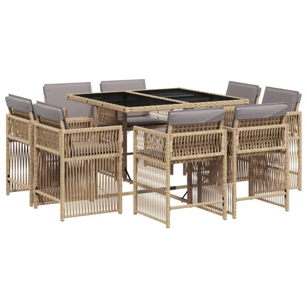 spisebordssæt til haven 9 dele med hynder polyrattan beige