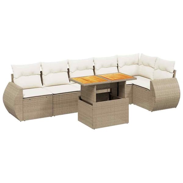 7-osainen puutarhaloungesetti, tyynyillä, beige