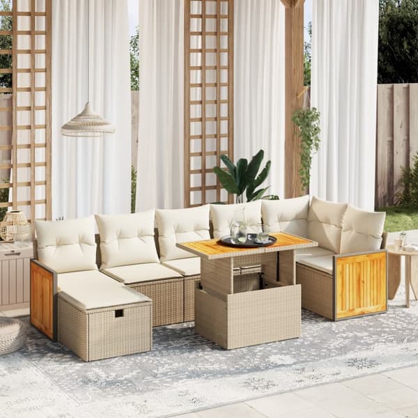 sofasæt til haven 8 dele med hynder polyrattan beige