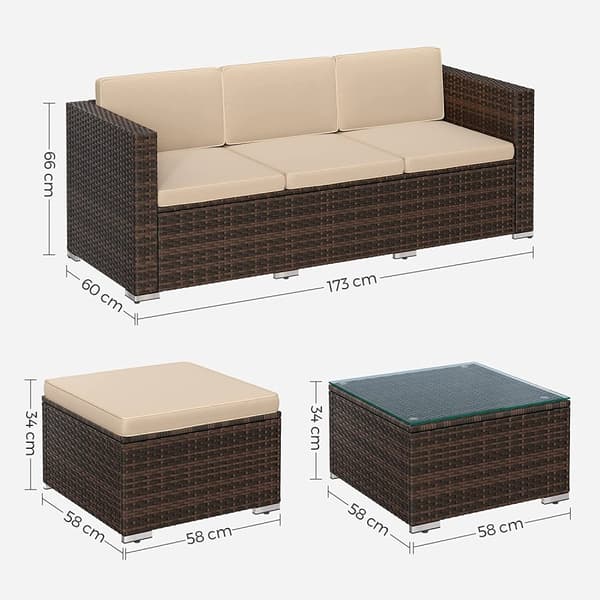 Lounge Set - Garden Furniture Set - Corner Sofa With Table - Glass Top - Brown