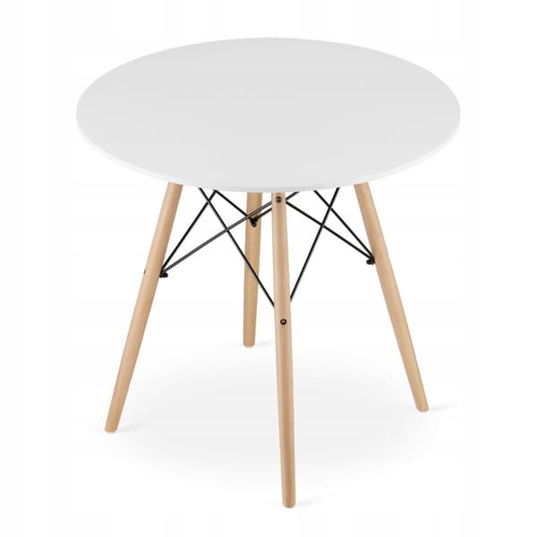 TODI 80cm vitt runt bordsset + 4 LAGO rosa stolar