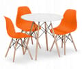 Miniatyrbillede 1 af 2: TODI 80 hvidt rundt bordsæt + 3 OSAKA orange stole