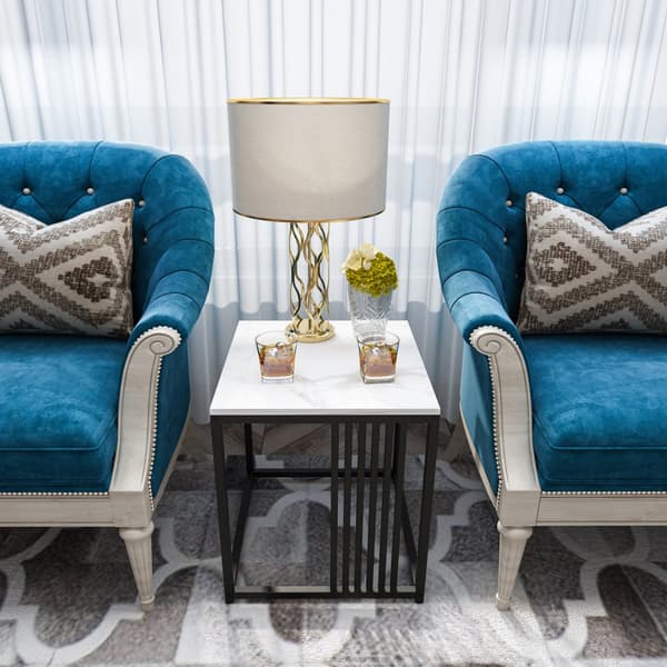 Marmorbord, Solid Marmor Konstruktion, Allsidig brug som Sofa Side eller Natbord, HVID