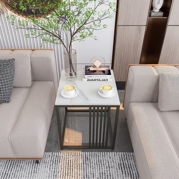 Marmorbord, Solid Marmor Konstruktion, Allsidig brug som Sofa Side eller Natbord, HVID