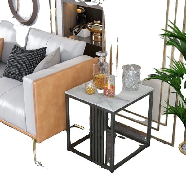 Marmorbord, Solid Marmor Konstruktion, Allsidig brug som Sofa Side eller Natbord, HVID