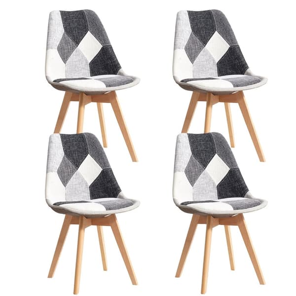 Matstolar, Färgglatt Patchwork Design, Vadderad Sits, Svart Vit Grå