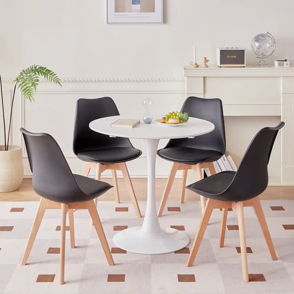 Rundt spisebordssæt, nordisk design, multifunktionelt, Sorte spisesæt