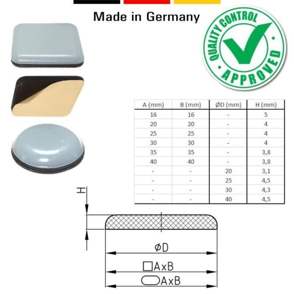 Gliderkuddar - Ej specificerat - Ø20mm - Set om 4 - Lim - Teflon PTFE