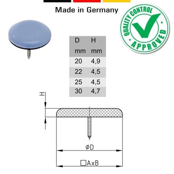 4x Teflon PTFE glidfötter 30 mm spikskydd golv stol möbel