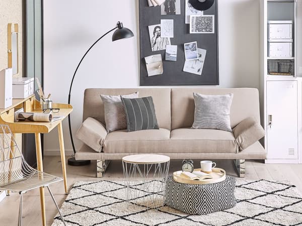 Bäddsoffa Sandbeige Klädsel 3-sits Justerbara Armstöd