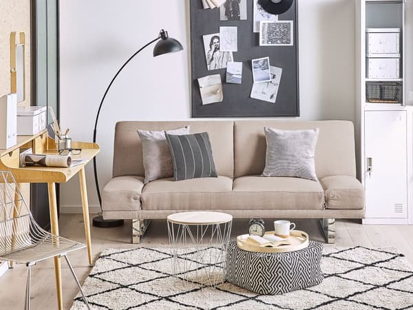 Bäddsoffa Sandbeige Klädsel 3-sits Justerbara Armstöd