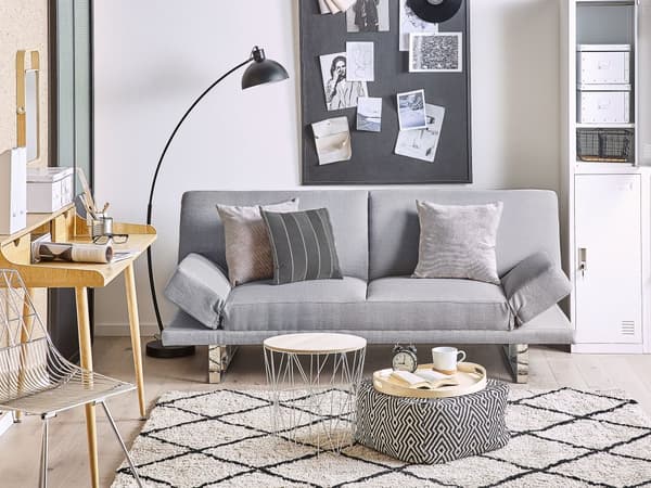 Bäddsoffa Ljusgrå Klädsel 3-sits Justerbara Armstöd