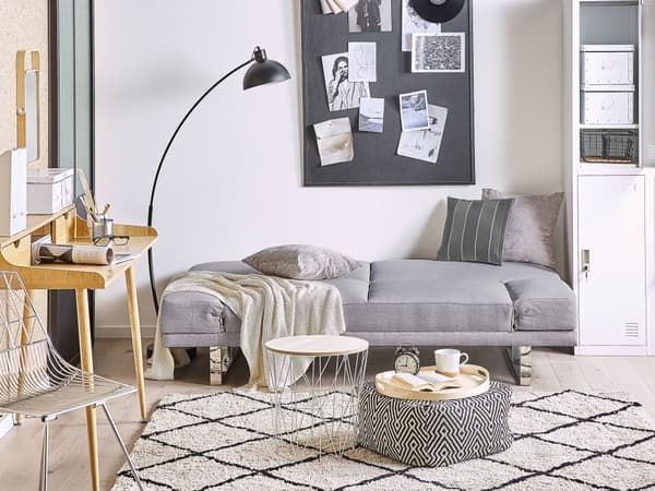 Bäddsoffa Ljusgrå Klädsel 3-sits Justerbara Armstöd
