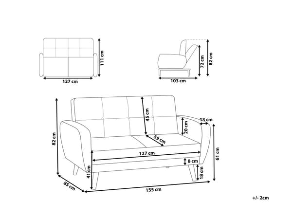 Bäddsoffa Grå Tyg Stoppad 2-sits Träben Modern Minimalistisk Vardagsrum