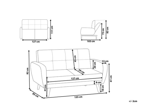 Bäddsoffa Svart Tyg Stoppad 2-sits Träben Modern Minimalistisk Vardagsrum