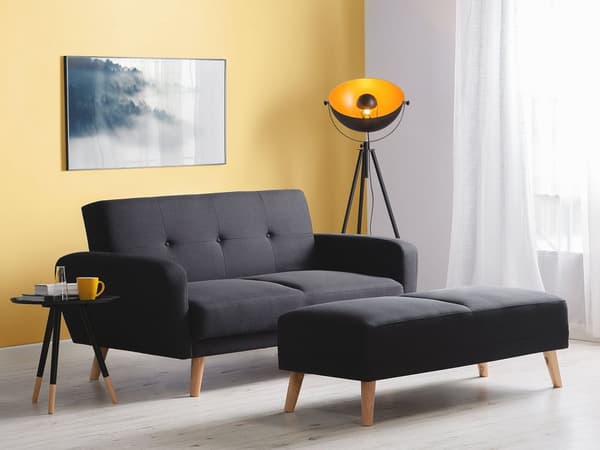 Bäddsoffa Svart Tyg Stoppad 2-sits Träben Modern Minimalistisk Vardagsrum