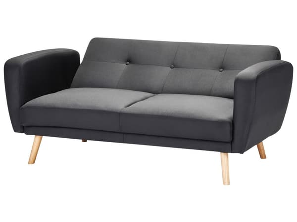 Bäddsoffa Svart Tyg Stoppad 2-sits Träben Modern Minimalistisk Vardagsrum
