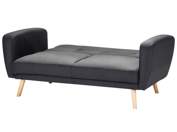 Bäddsoffa Svart Tyg Stoppad 2-sits Träben Modern Minimalistisk Vardagsrum