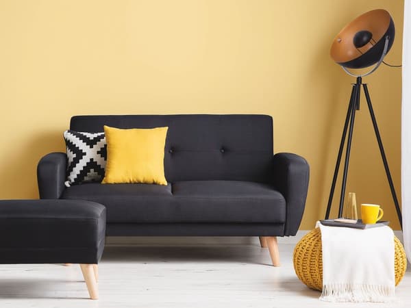 Bäddsoffa Svart Tyg Stoppad 2-sits Träben Modern Minimalistisk Vardagsrum