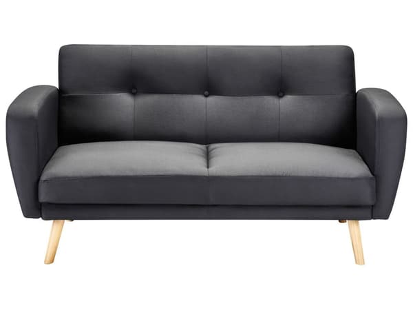 Bäddsoffa Svart Tyg Stoppad 2-sits Träben Modern Minimalistisk Vardagsrum