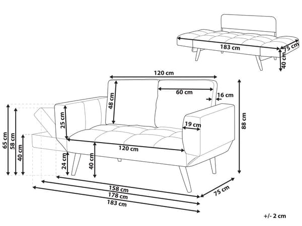 Bäddsoffa Svart 2-sits Justerbara Armstöd Minimalistisk