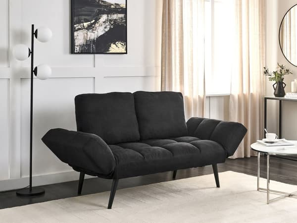 Bäddsoffa Svart 2-sits Justerbara Armstöd Minimalistisk